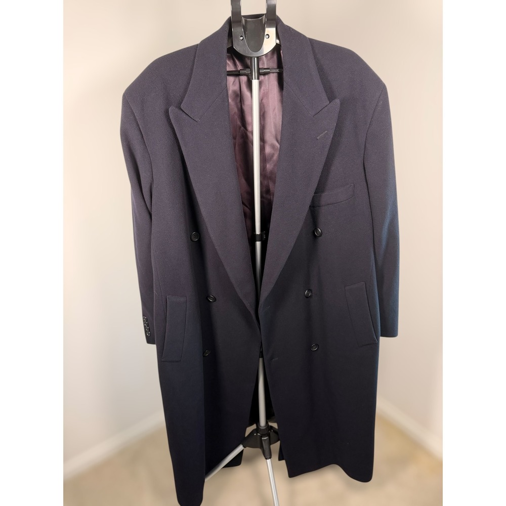 Neiman Marcus Wool Trench Coat Black‎ Double Breasted Made in Canada 48